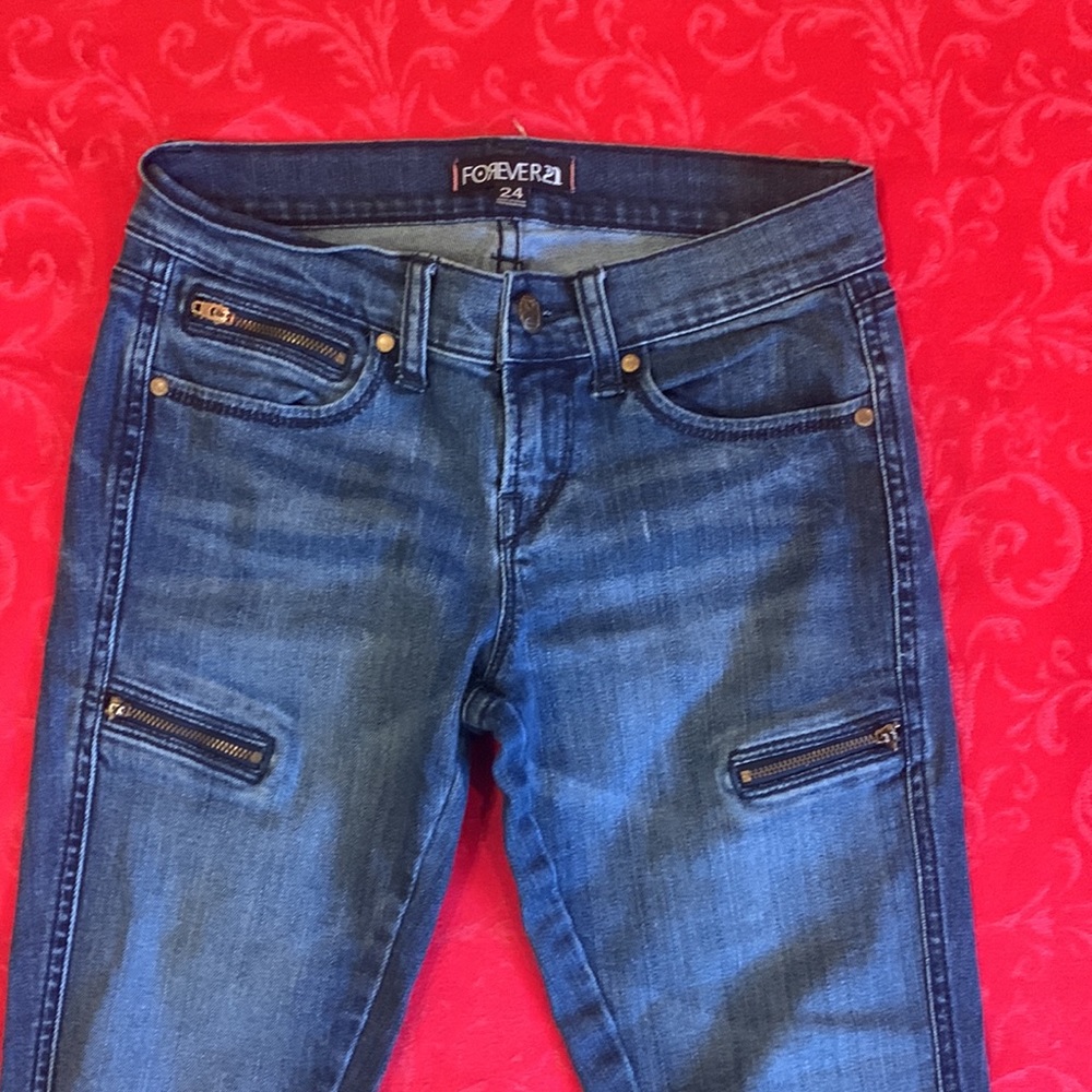 š¹Vintage Forever 21 ⢠Y2K - Zip - Skinny Jeans - Stretch - Low Rise - Picture 3 of 9